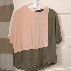 Topshop Oversized Colorblock Short-Sleeved Blouse with Short Dolman Sleeves